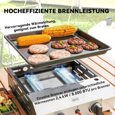 Grill gazowy 2 palniki przenośny otwarty 2,4 KW