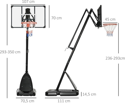 Kosz Zestaw Stojak do koszykówki Regulowany 2.35 2.95 m Kosz Zestaw Stojak do koszykówki Regulowany 2.35 2.95 m