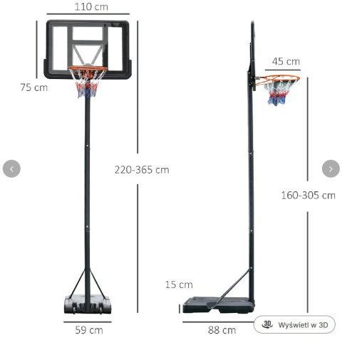 Stojak do koszykówki kosz do koszykówki stojak na 2 kółkach regulowany 291-370 cm Stojak do koszykówki kosz do koszykówki stojak na 2 kółkach regulowany 291-370 cm