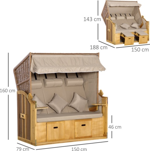 Kosz plażowy 3 osoboyw meble ogrodowe 160 cm Kosz plażowy 3 osoboyw meble ogrodowe 160 cm